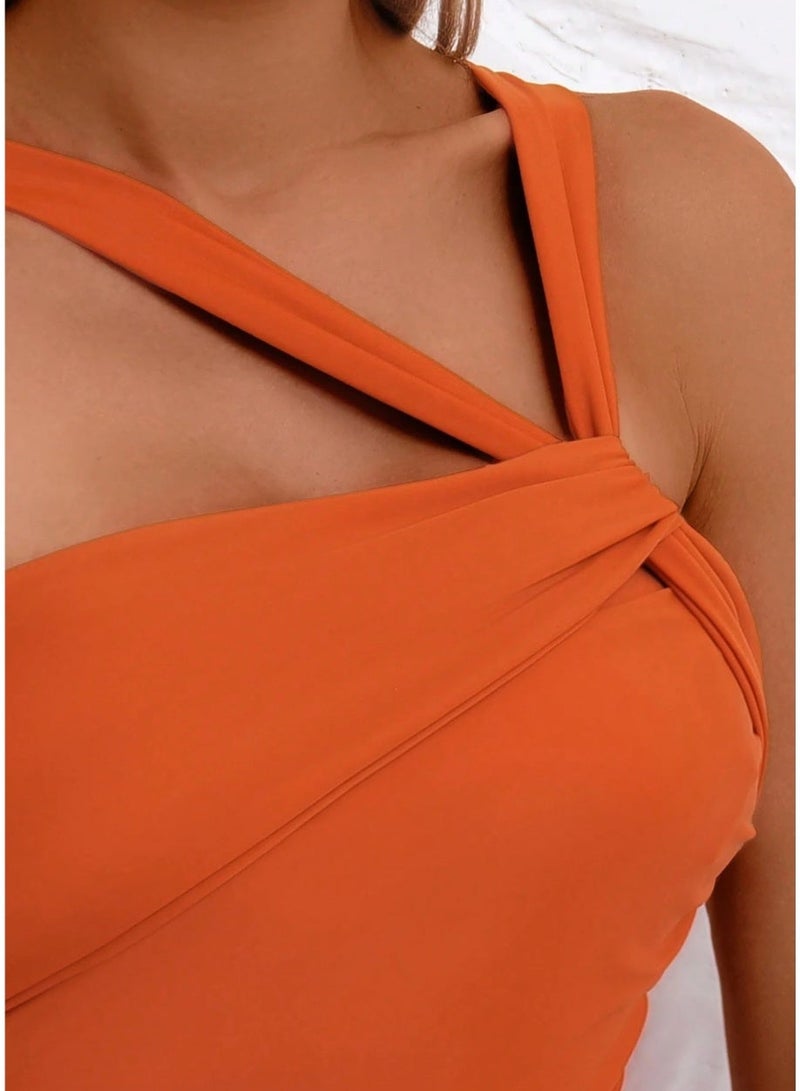 Shein Women's Asymmetric Neckline Sleeveless One Piece Swimsuit, Elegant High Elasticity Knit Fabric, Backless Beach Outfit - Image 4