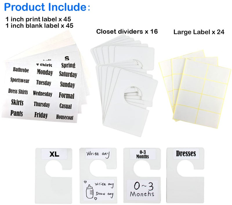 TraGoods 20 Pack White Clothing Rack Size Dividers Plus 90 Labels (1 Inch) and 20 Large Blank Labels, Large Rectangular Clothing Closet Dividers (Pearl White) - Image 4