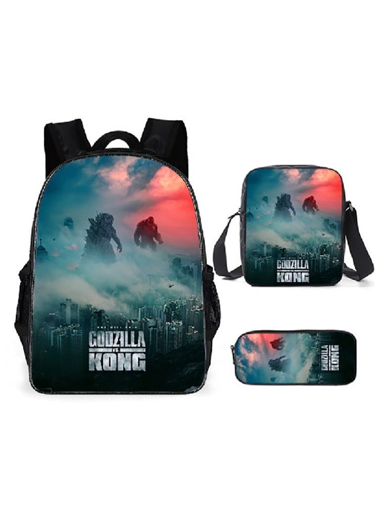 New Godzilla Student Backpack Three-piece Set 29*16*42cm