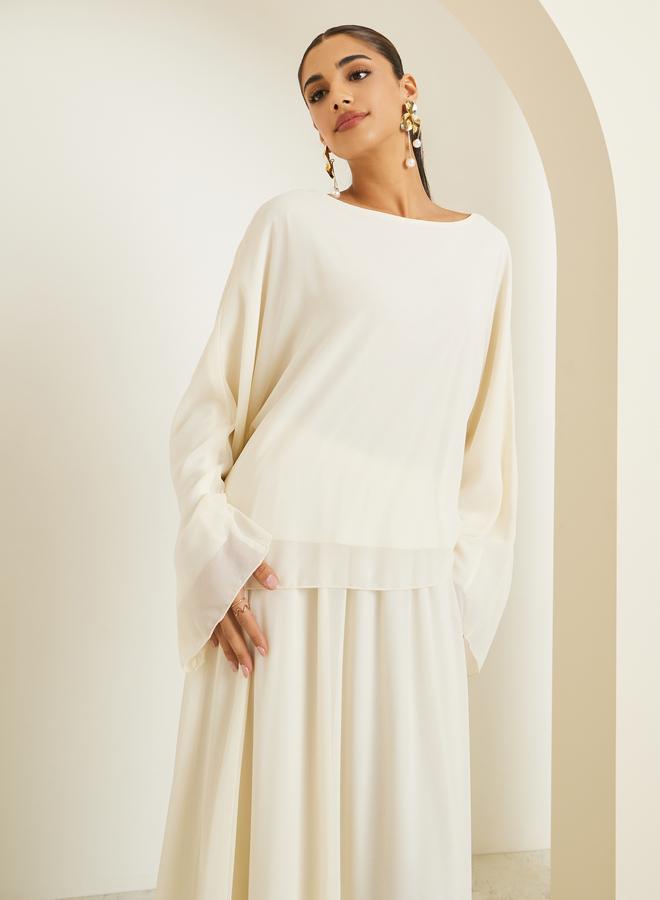 Styli Women Off White Chiffon Top with Maxi Skirt Co-Ords - Image 2