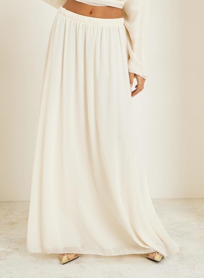 Styli Women Off White Chiffon Top with Maxi Skirt Co-Ords - Image 5