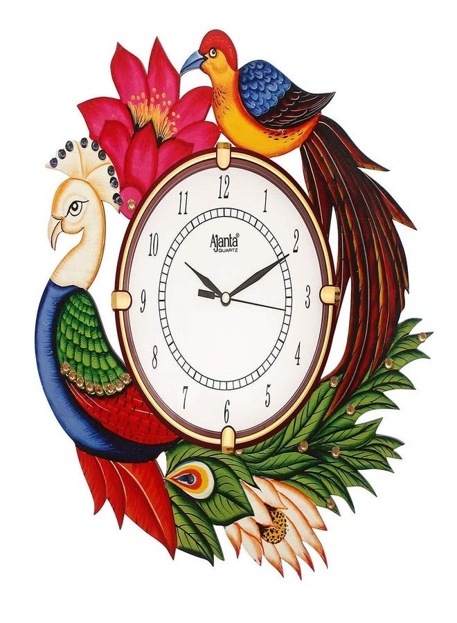 CIRCADIAN Ajanta Wooden Hand Painted Designer Wall Clock for Home Living Room Office Bedroom (Multicolour) - Image 1