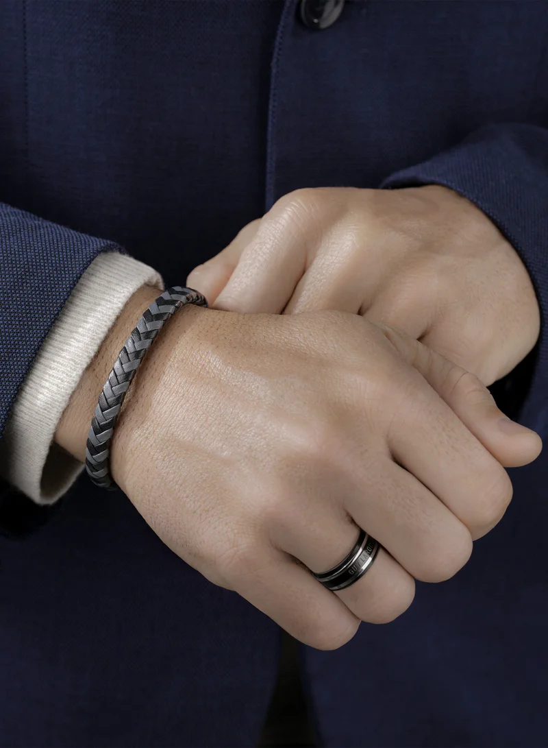 Guy Laroche Adam Black and Grey Braided Bracelet for Men