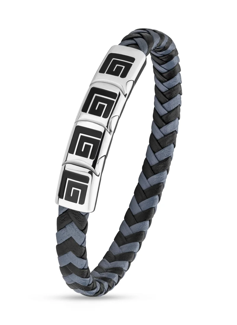 Guy Laroche Adam Black and Grey Braided Bracelet for Men
