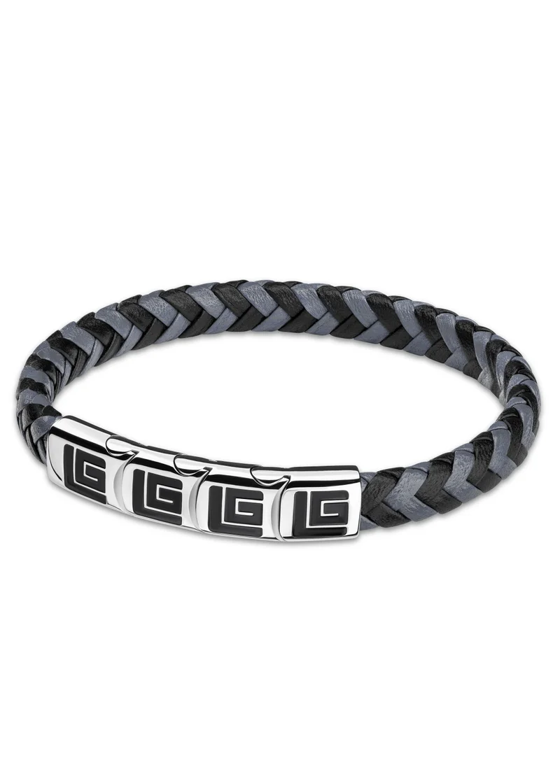 Guy Laroche Adam Black and Grey Braided Bracelet for Men