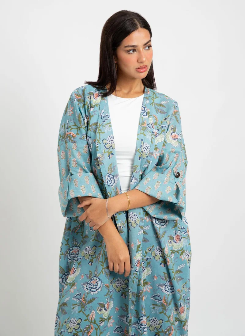 Kaafmeem Blue Pastel Garden Bohemian Abaya