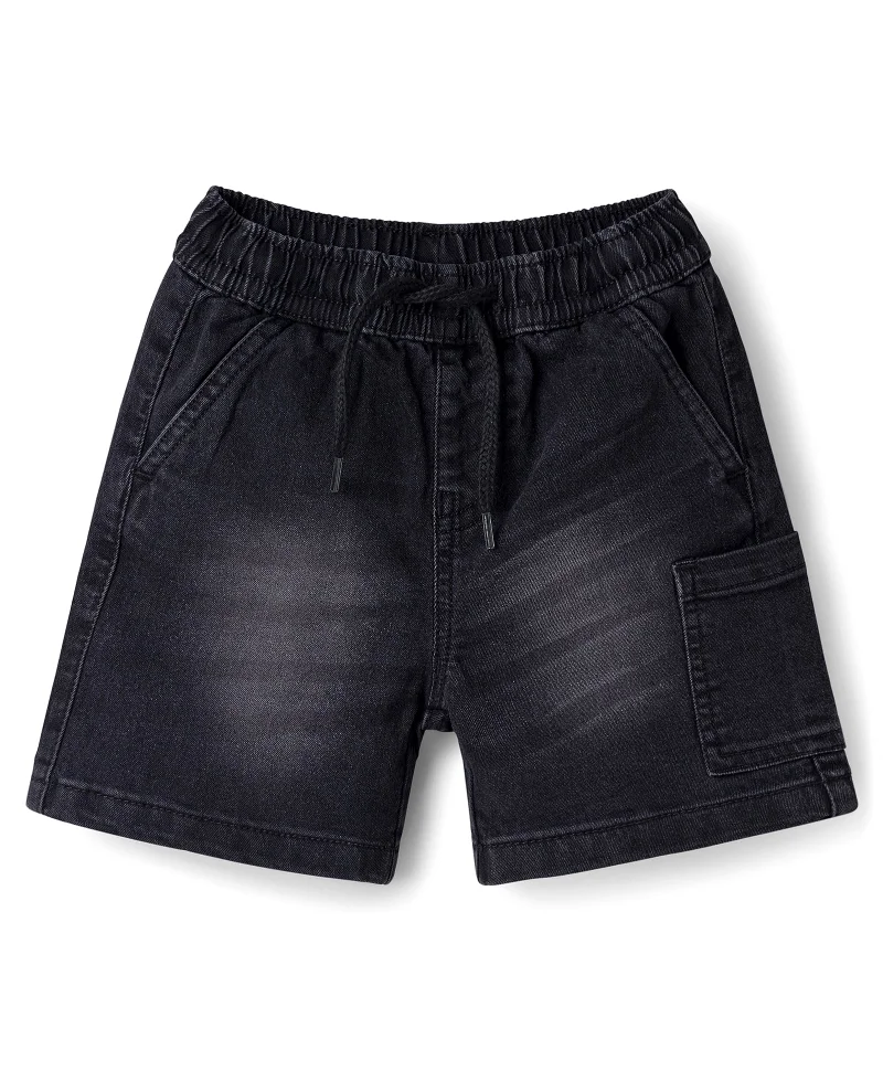 Bonfino Bonfino Woven Flowy Washed Denim Shorts With Patch Pocket - Black