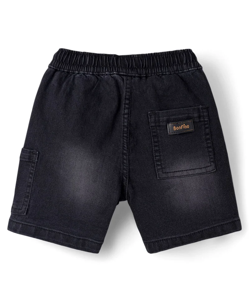 Bonfino Bonfino Woven Flowy Washed Denim Shorts With Patch Pocket - Black