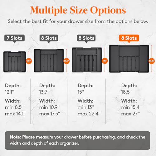Lifewit Silverware Drawer Organizer, Expandable Utensil Tray for Kitchen, BPA Free Flatware and Cutlery Holder, Adjustable Plastic Storage for Spoons Forks Knives, 15- 27 x 18.5", Black - Image 2