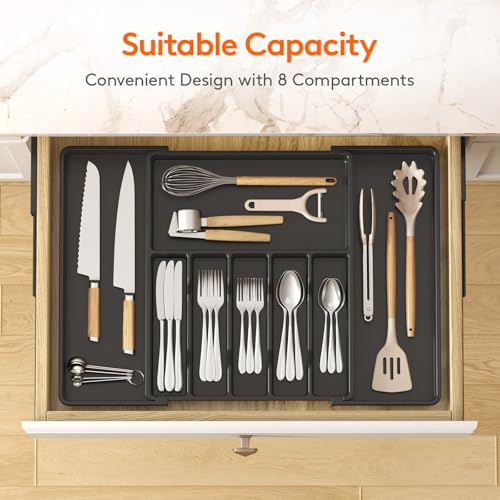 Lifewit Silverware Drawer Organizer, Expandable Utensil Tray for Kitchen, BPA Free Flatware and Cutlery Holder, Adjustable Plastic Storage for Spoons Forks Knives, 15- 27 x 18.5", Black - Image 3