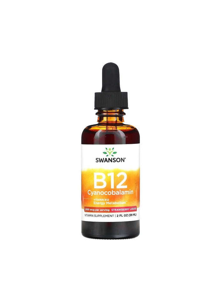 B12 Cyanocobalamin Liquid, Strawberry, 1,000 mcg, 2 fl oz (59 ml)