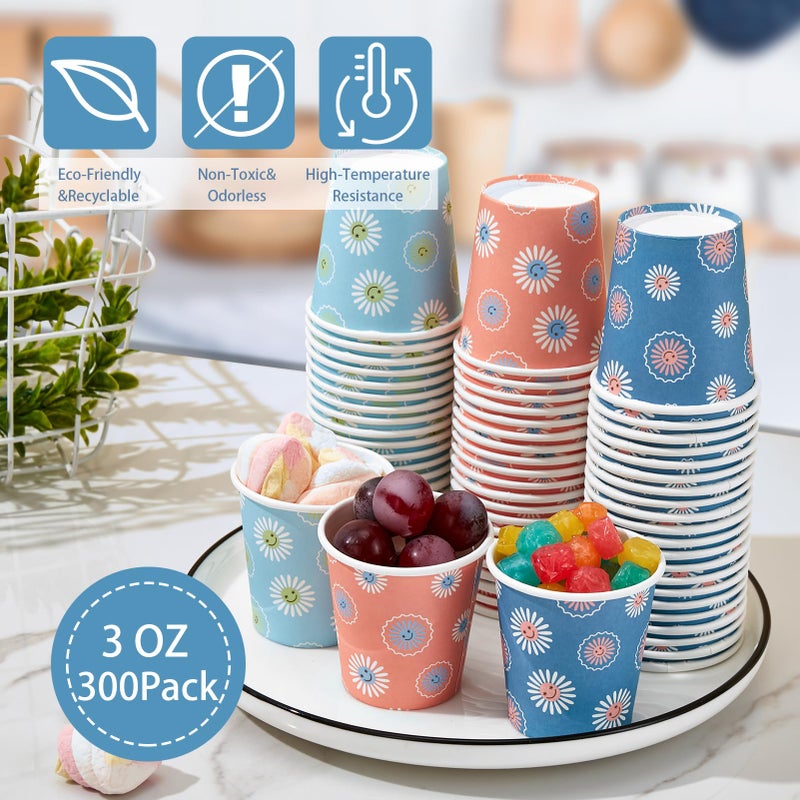 SIUQ 300 Pack 3 oz Paper Cups, Disposable Bathroom Cups, Small Mouthwash Cup, Hot/Cold Beverage Drinking Cups, Mini Paper Cups for Bathroom, Birthday Party, Travel, Events, Picnic, BBQ (Daisy) - Image 2
