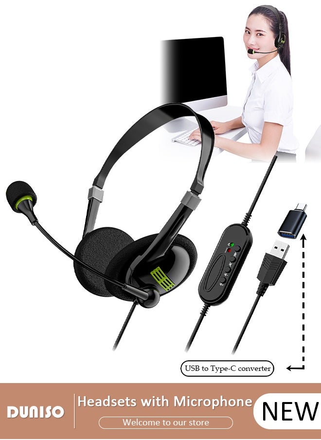 DUNISO Call Center Headset Corded Business Headphone with Stable Unilateral Earhook Classical Fashion Lightweight Comfortable USB Headset with Microphone Wired Customer Service Headphone for Home Call Center Telemarketing Portable Business Headset for Offices, Insurance, Customer  - Image 1