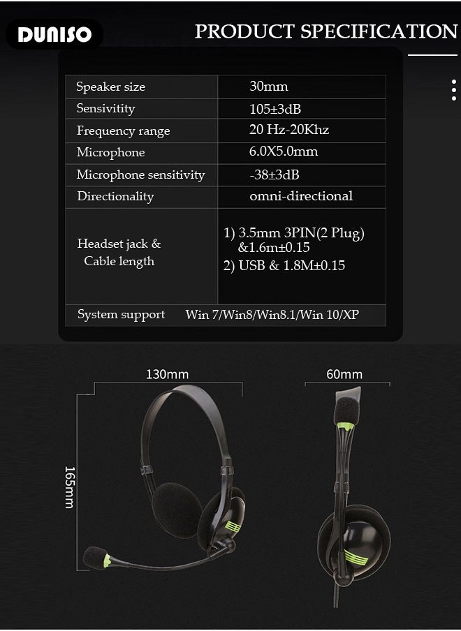DUNISO Call Center Headset Corded Business Headphone with Stable Unilateral Earhook Classical Fashion Lightweight Comfortable USB Headset with Microphone Wired Customer Service Headphone for Home Call Center Telemarketing Portable Business Headset for Offices, Insurance, Customer  - Image 2