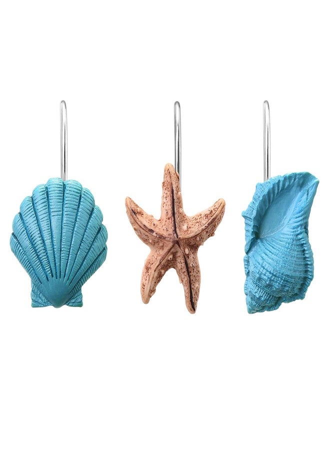AGPtek 12 PCS Seashell Shower Curtain Hooks for Home and Bathroom (Blue) - Image 1