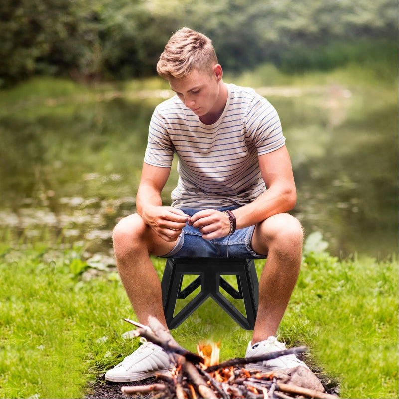 Black Plastic Portable Folding Stool for Camping Fishing With Handle Lightweight Picnic Seat - Image 3