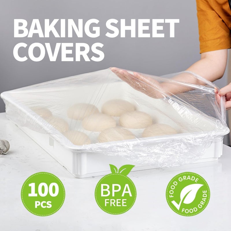 YUANSHAO 100 Extra Large Bowl Covers For Bread Proofing,Fits Bowl up to 20",Sheet Pan Covers, Elastic Reusable Plastic Bowl Cover For Baking Tray/Pizza Dough Proofing,Outdoor Food Fresh Keeping Bags, BPA Free - Image 3