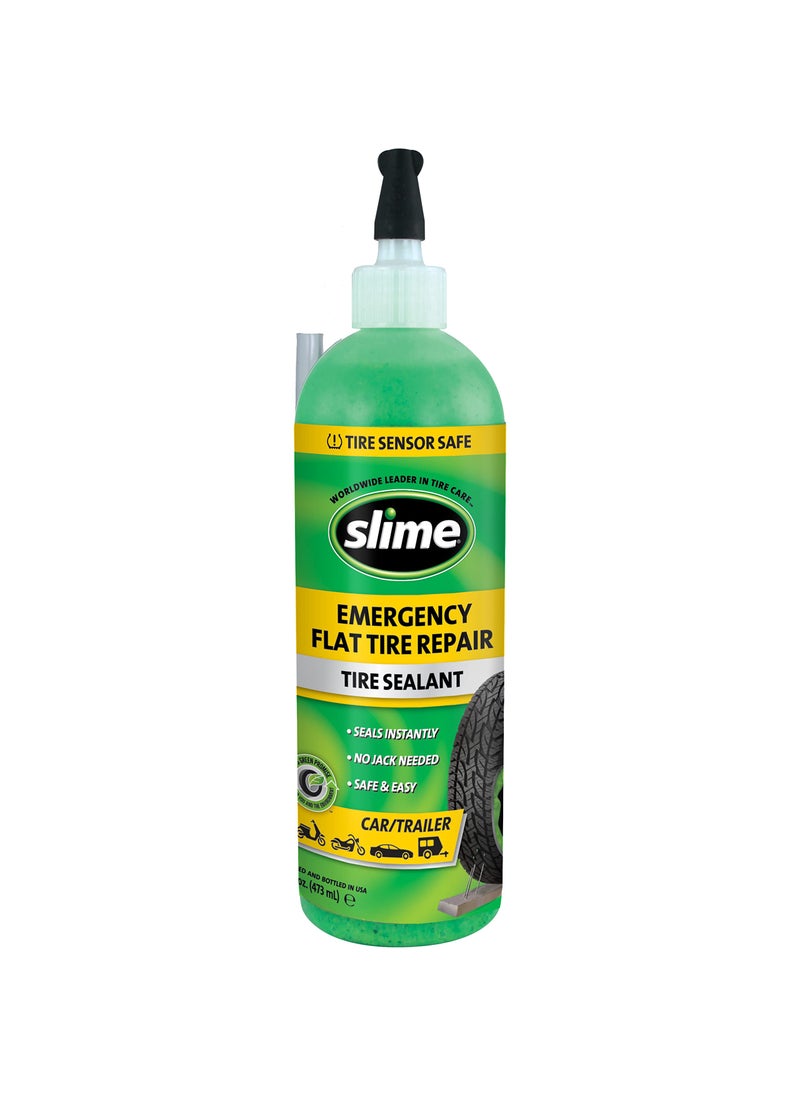 Slime Slime 10011 Flat Tire Puncture Repair Sealant, Emergency Repair for highway vehicles, suitable for Cars/Trailers, Non-toxic, eco-friendly, 16 oz bottle  - Image 1