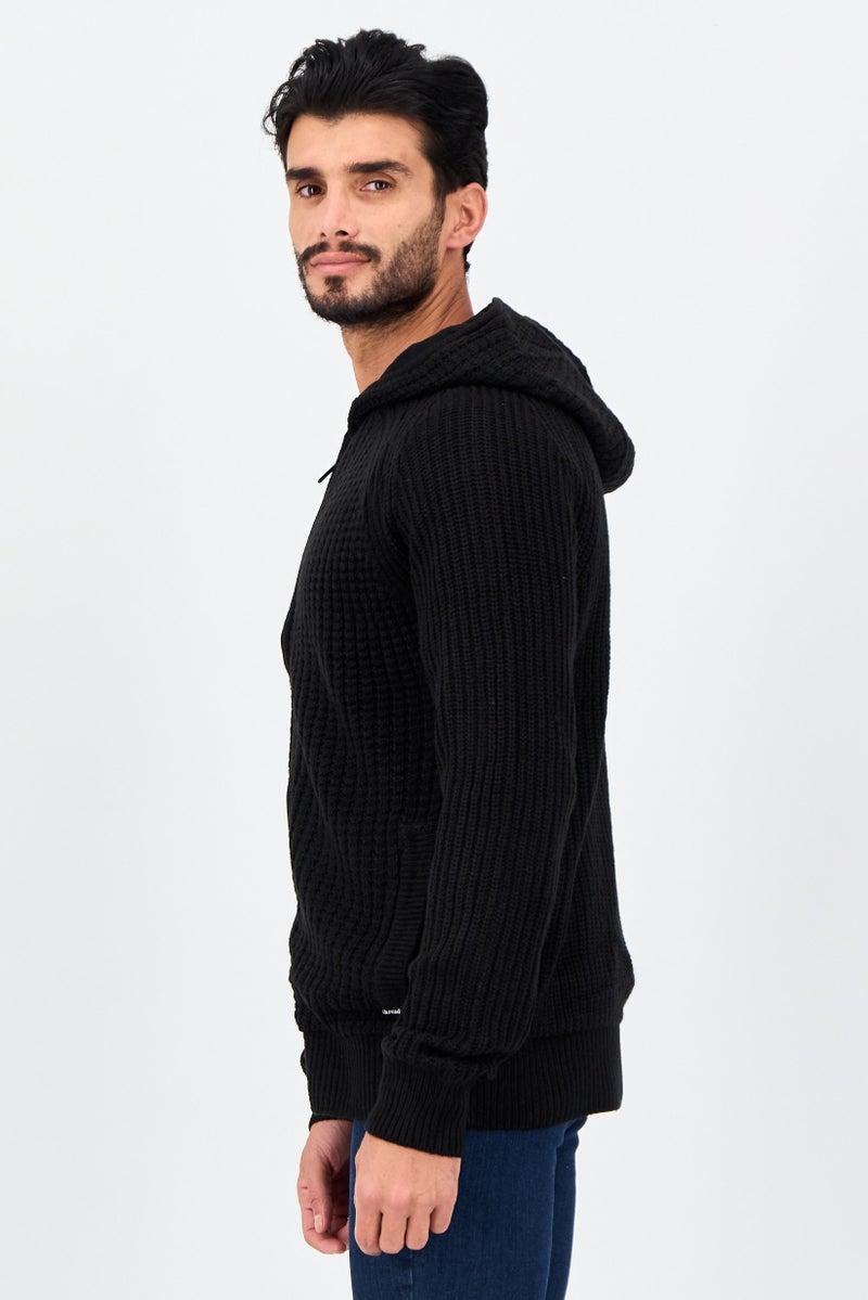 Threadbare Men Knitted Hood Sweater, Black - Image 2
