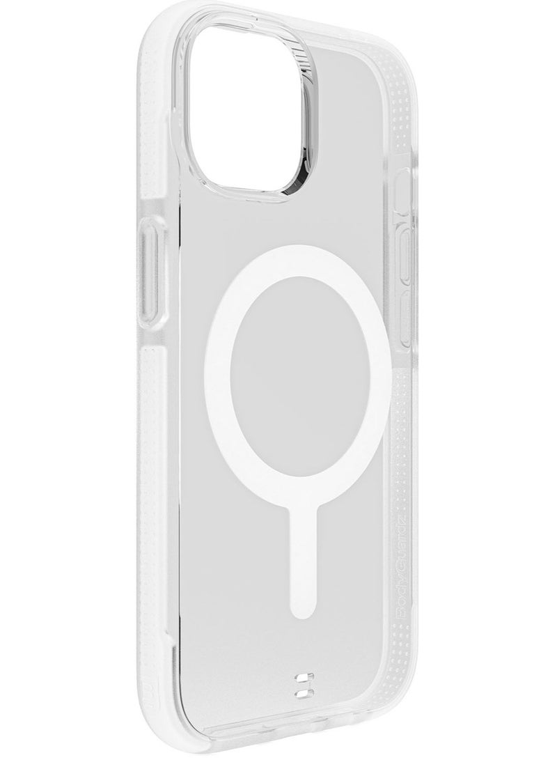 Bodyguardz Ace Pro for iPhone 15 Plus Case Cover with 18 Feet Drop Protection compatible with MagSafe with Lanyard - Clear/White - Image 5