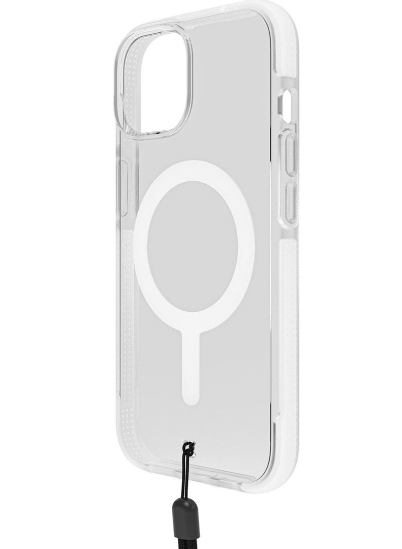 Bodyguardz Ace Pro for iPhone 15 Plus Case Cover with 18 Feet Drop Protection compatible with MagSafe with Lanyard - Clear/White - Image 1