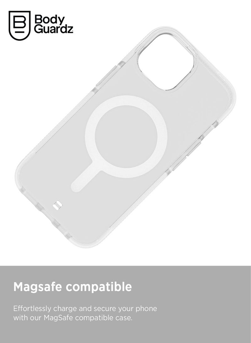 Bodyguardz Ace Pro for iPhone 15 Plus Case Cover with 18 Feet Drop Protection compatible with MagSafe with Lanyard - Clear/White - Image 4