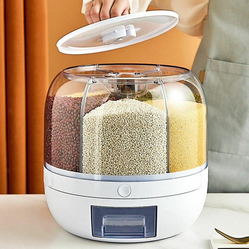 VBM VBM Airtight Food Storage Containers Rice Dispenser Countertop Cereal grain pulses Container Sets 6 Grids Rotating Canisters With Durable Lid  - Image 2