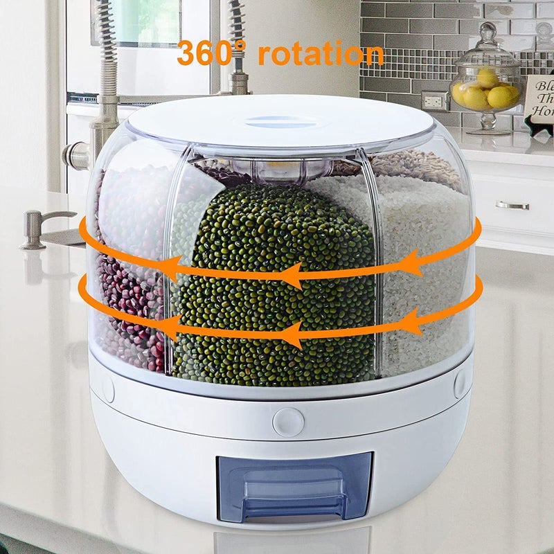 VBM VBM Airtight Food Storage Containers Rice Dispenser Countertop Cereal grain pulses Container Sets 6 Grids Rotating Canisters With Durable Lid  - Image 4
