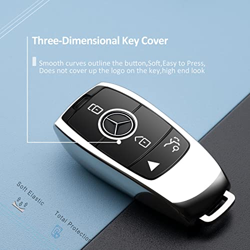 ZSPDACC Compatible with Mercedes Benz Key Fob Cover Silver car Key Chain case Protector Holder E300 E350 E400 E450 A220 CLA250 C300 GLA250 GLB250 GLC300 GLE350 GLE450 GLE580 G550 C43 E53 Accessories - Image 3