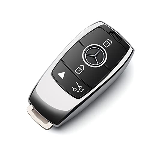 ZSPDACC Compatible with Mercedes Benz Key Fob Cover Silver car Key Chain case Protector Holder E300 E350 E400 E450 A220 CLA250 C300 GLA250 GLB250 GLC300 GLE350 GLE450 GLE580 G550 C43 E53 Accessories - Image 1