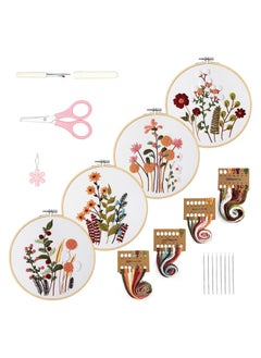 Excefore 4 Pack Embroidery Starter Kit for Adults Cross Stitch Kits for Beginners Hand Embroidery with Flowers and Plant Patterns DIY Kits with 1 Wooden Hoop, Scissors, Threads and Needles for Adults Kids  - Image 1