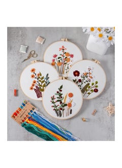 Excefore 4 Pack Embroidery Starter Kit for Adults Cross Stitch Kits for Beginners Hand Embroidery with Flowers and Plant Patterns DIY Kits with 1 Wooden Hoop, Scissors, Threads and Needles for Adults Kids  - Image 2