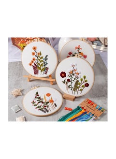 Excefore 4 Pack Embroidery Starter Kit for Adults Cross Stitch Kits for Beginners Hand Embroidery with Flowers and Plant Patterns DIY Kits with 1 Wooden Hoop, Scissors, Threads and Needles for Adults Kids  - Image 4