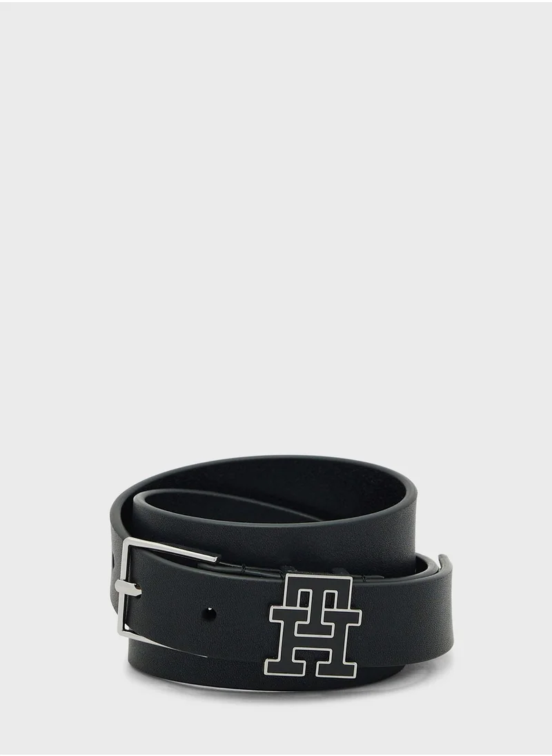 TOMMY HILFIGER Monogram Detailed Leather Belt