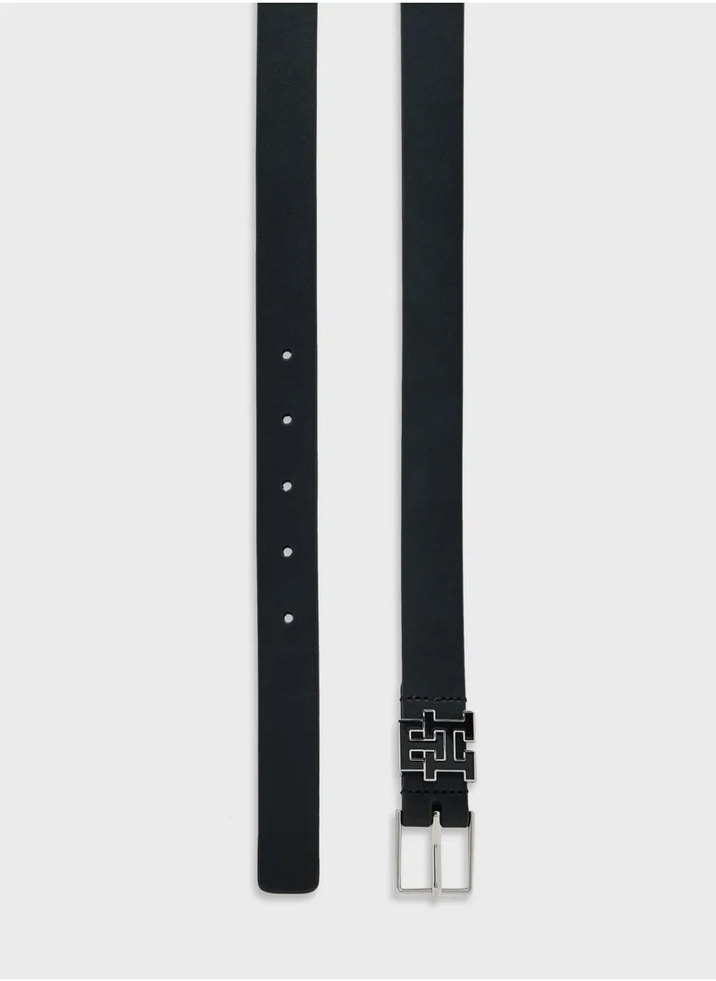 TOMMY HILFIGER Monogram Detailed Leather Belt
