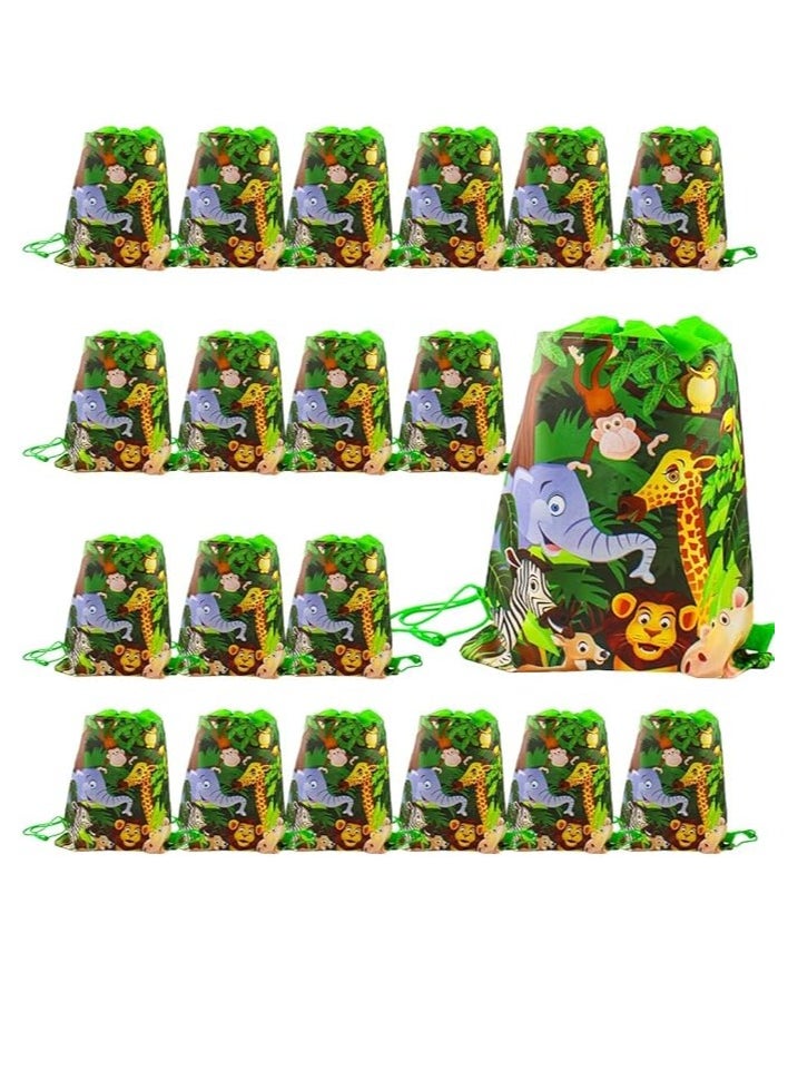 UKR - UKR 20 Pack Animal Safari Theme Drawstring Backpacks 10 inch Goodie Storage Bags for Birthday Party Favor Gift Pouches, School Supplies, Travel, Sports Girls & Boys - Image 1