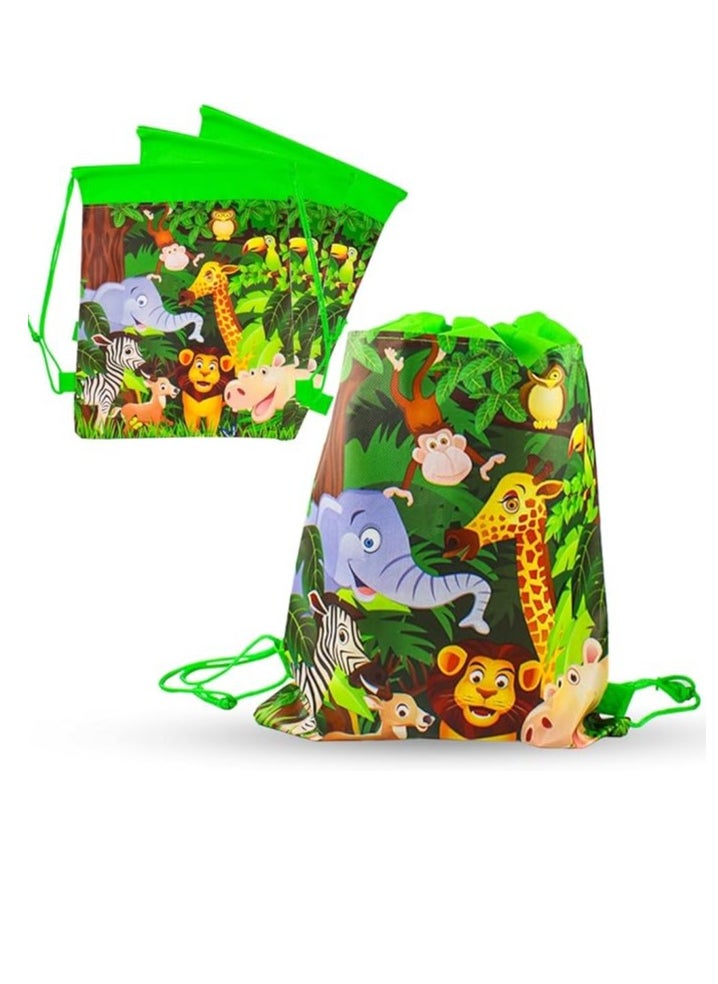 UKR - UKR 20 Pack Animal Safari Theme Drawstring Backpacks 10 inch Goodie Storage Bags for Birthday Party Favor Gift Pouches, School Supplies, Travel, Sports Girls & Boys - Image 1