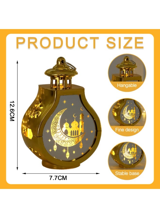 Chielor 2 Pcs Ramadan Decorative Lantern, Mini Gold Candle Lantern Decorative Hanging Lantern Eid Mubarak Lantern Moon Star Lantern Ramadan Decorations for Home Indoor Outdoor Ramadan Table Décor - Image 2