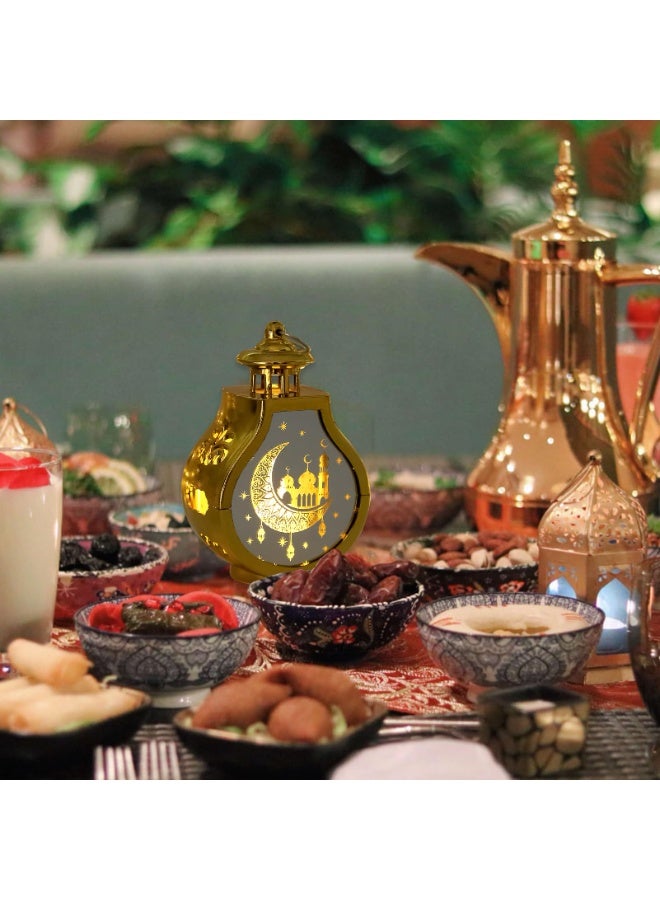 Chielor 2 Pcs Ramadan Decorative Lantern, Mini Gold Candle Lantern Decorative Hanging Lantern Eid Mubarak Lantern Moon Star Lantern Ramadan Decorations for Home Indoor Outdoor Ramadan Table Décor - Image 4