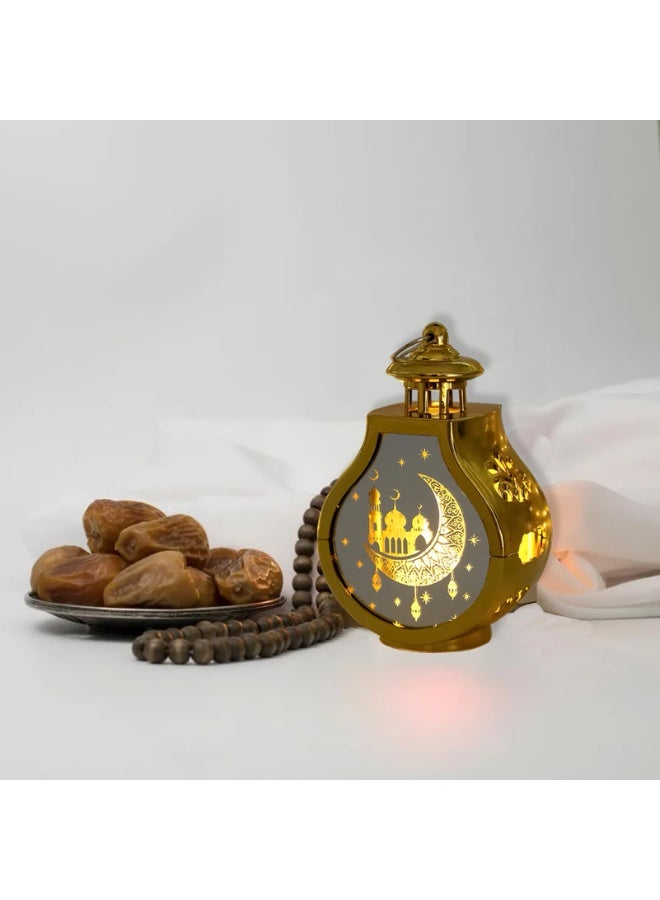 Chielor 2 Pcs Ramadan Decorative Lantern, Mini Gold Candle Lantern Decorative Hanging Lantern Eid Mubarak Lantern Moon Star Lantern Ramadan Decorations for Home Indoor Outdoor Ramadan Table Décor - Image 3