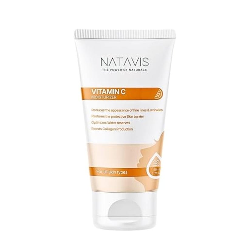 Natavis Vitamin C Moisturizer 50 ML – With Hyaluronic Acid - Panthenol - Green Tea and Rosemary – Aquaxyl - Anti-Aging Properties – Deep Hydration - Antioxidant - Image 1