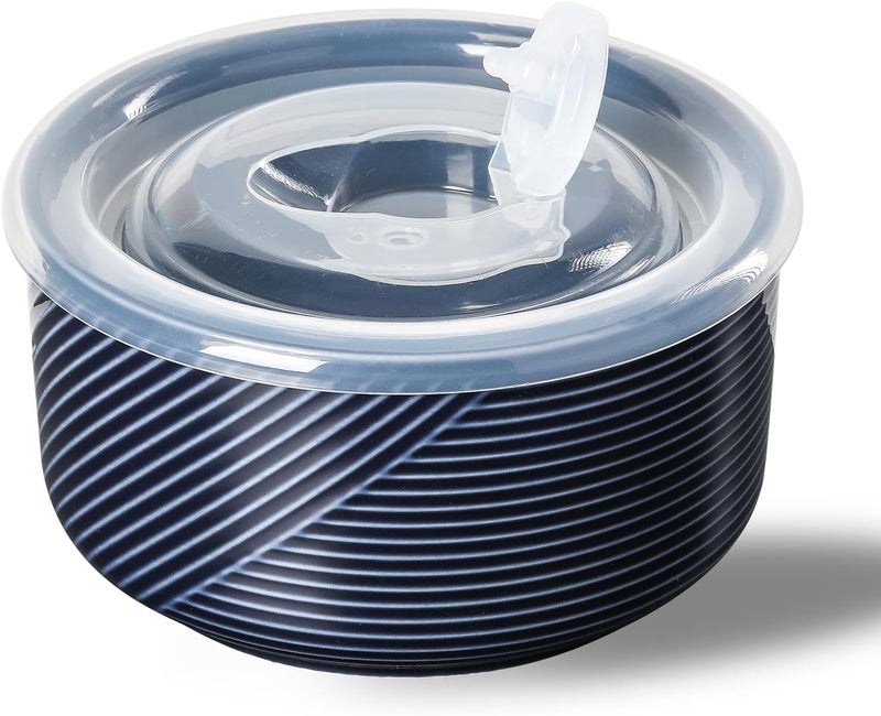 Adewnest Ceramic Bowl with Lid 20 oz Microwave Safe Food Storage Container for Soup Salad Cereal Leftovers Meal Prep Lunch Picnic Camping Serving  Airtight Navy 1 PCS - Image 1