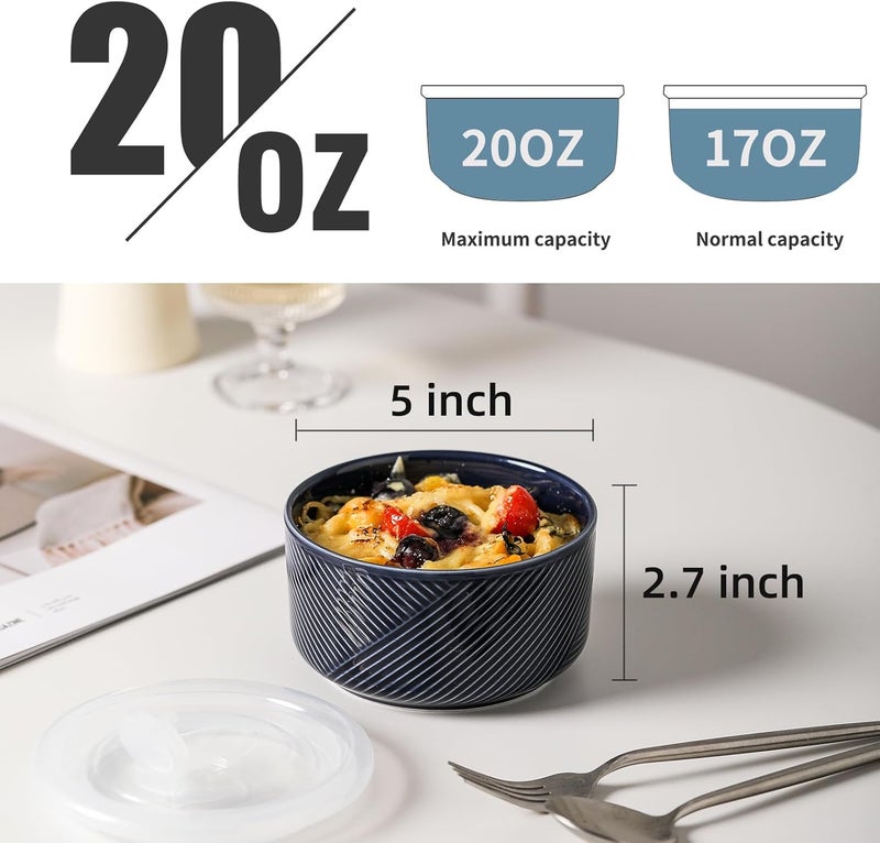 Adewnest Ceramic Bowl with Lid 20 oz Microwave Safe Food Storage Container for Soup Salad Cereal Leftovers Meal Prep Lunch Picnic Camping Serving  Airtight Navy 1 PCS - Image 5