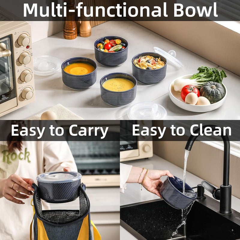 Adewnest Ceramic Bowl with Lid 20 oz Microwave Safe Food Storage Container for Soup Salad Cereal Leftovers Meal Prep Lunch Picnic Camping Serving  Airtight Navy 1 PCS - Image 4
