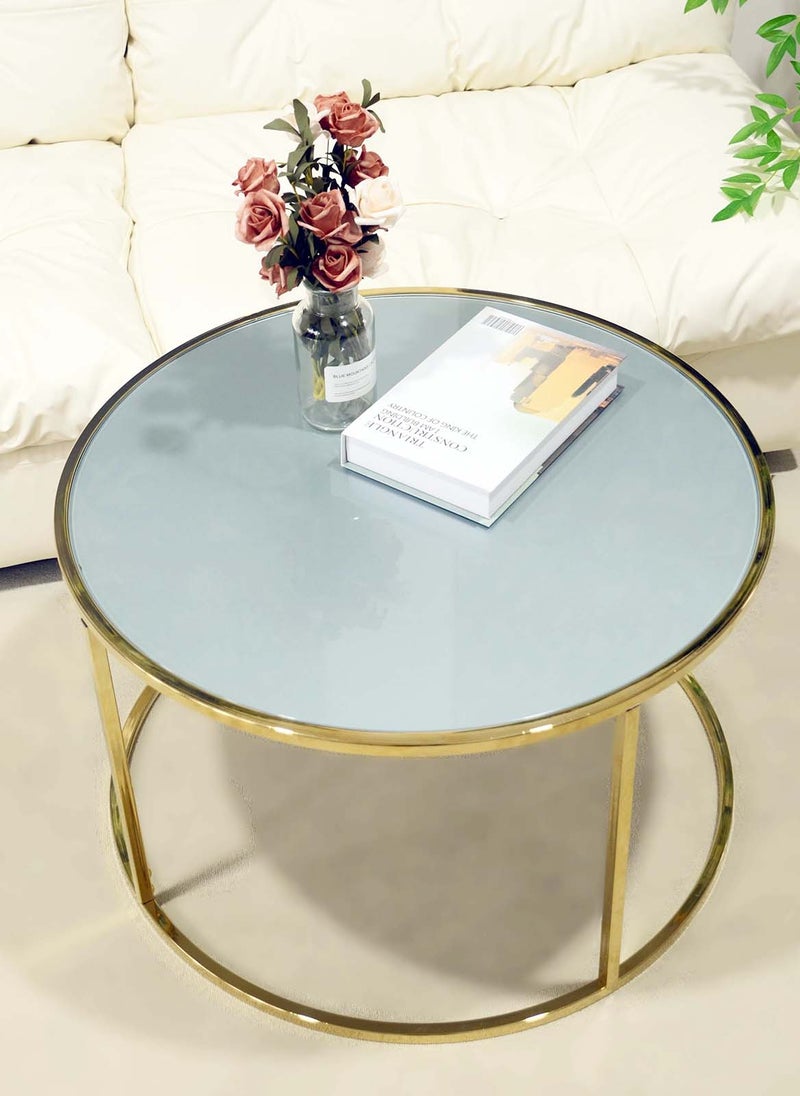 Sharpdo Round Coffee Table, Simple Modern Living Room, Home Tempered Glass, Light Luxury Style Side Table  70*70*43cm - Image 1