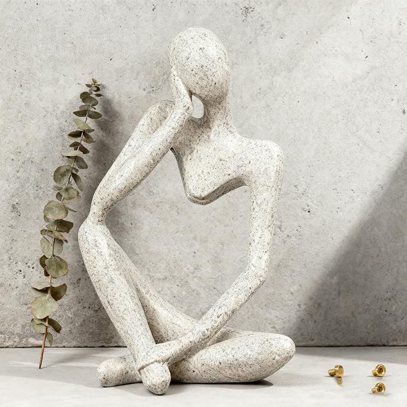 O-FarFarm Thinker Statue Decor - Handcrafted Sandstone Abstract Sculpture for Desk, Coffee Table & Bookshelf Modern Office Decor, Artistic Home Accent for Interior Design Lovers & Art Collectors - Image 1