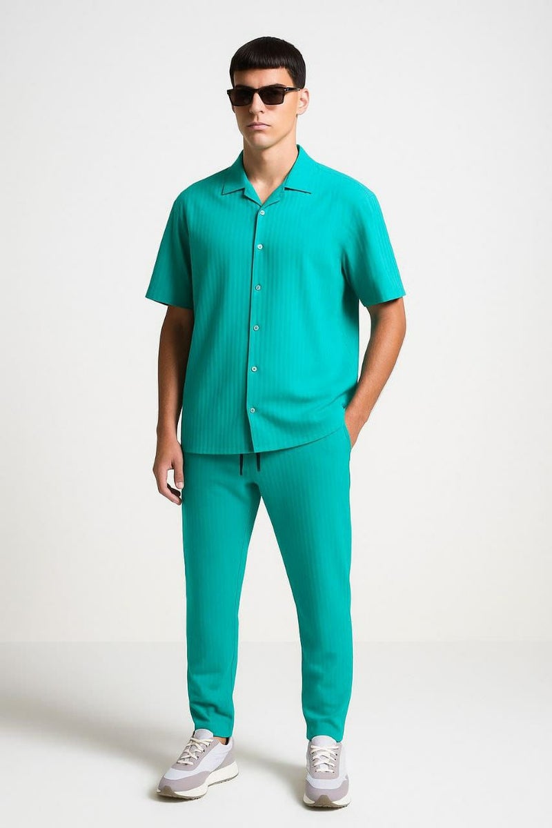 طقم قميص وسروال فضفاض بياقة تركية للرجال