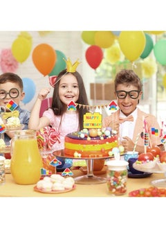 BOAO 34 Pieces Building Block Themed Happy Birthday Cake Toppers Cupcake Building Block Cake Banners Building Block Birthday Decorations For Kids Adults Birthday Party Supplies  - Image 4