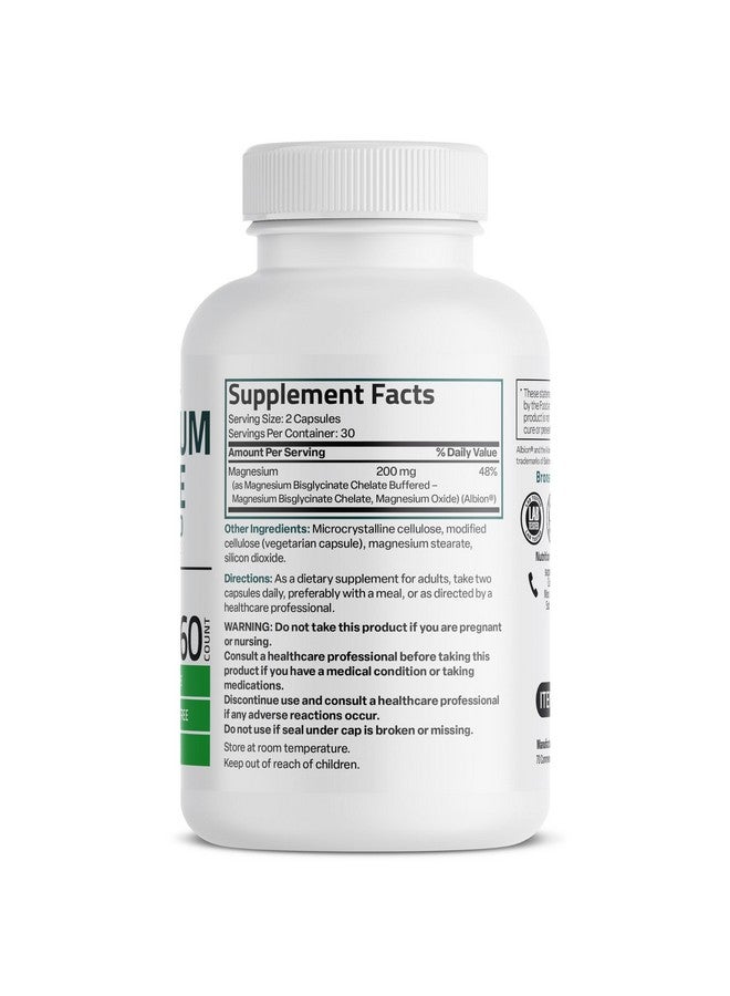 Bronson برونسون مغنيسيوم جليسينات 200 ملغ لكل حصة مخلب لامتصاص عالي، لطيف على المعدة، غير معدّل وراثيًا، 60 كبسولة نباتية - Image 2