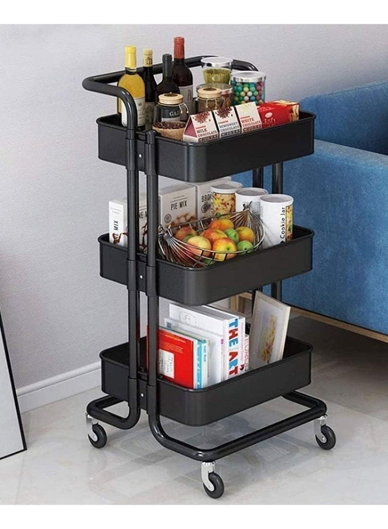 DubaiGallery Storage Trolley Rolling Cart Utility Cart 3 Tier Kitchen Storage Cart With Wheels Trolley Bathroom Storage Organization Cart Storage Shelves Rolling Cart Kitchen Storage Cart Rolling Storage Cart - Image 2